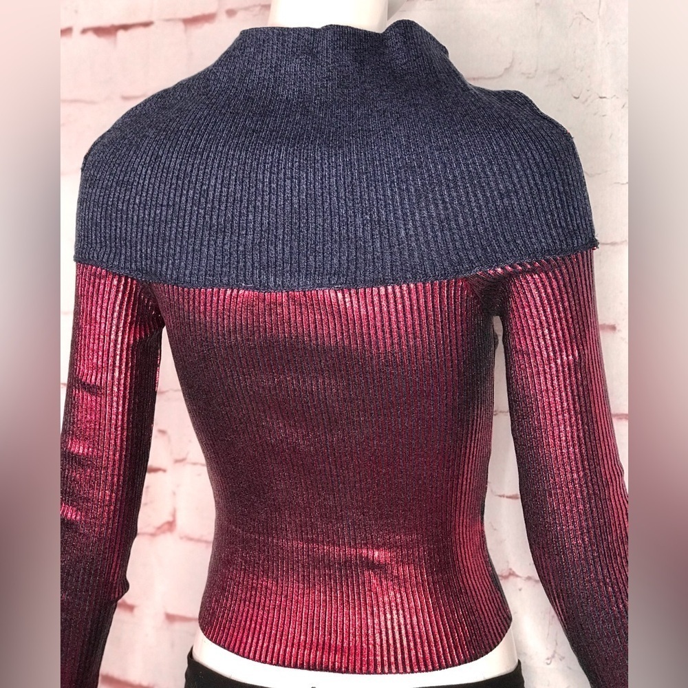 NEW ZARA XS Off the Shoulder Red Metallic Knit Foil Stretch Top NEW WITH TAG - Picture 11 of 15